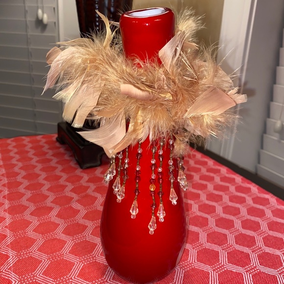 Feathers and Beading Wine bottle adornment - Picture 1 of 16